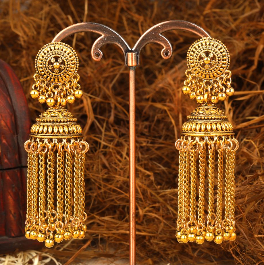 Antique Gold Plated Long Latkan Jhumka Earring