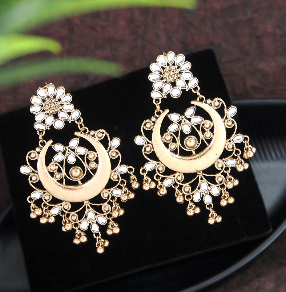 Antique Gold Plated Multicoloured Chandbali Earrings