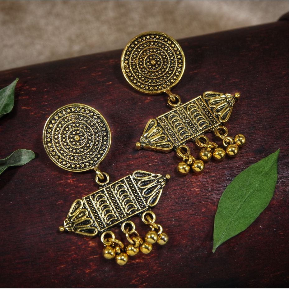 Antique Gold Plated Geometric Drop Earring