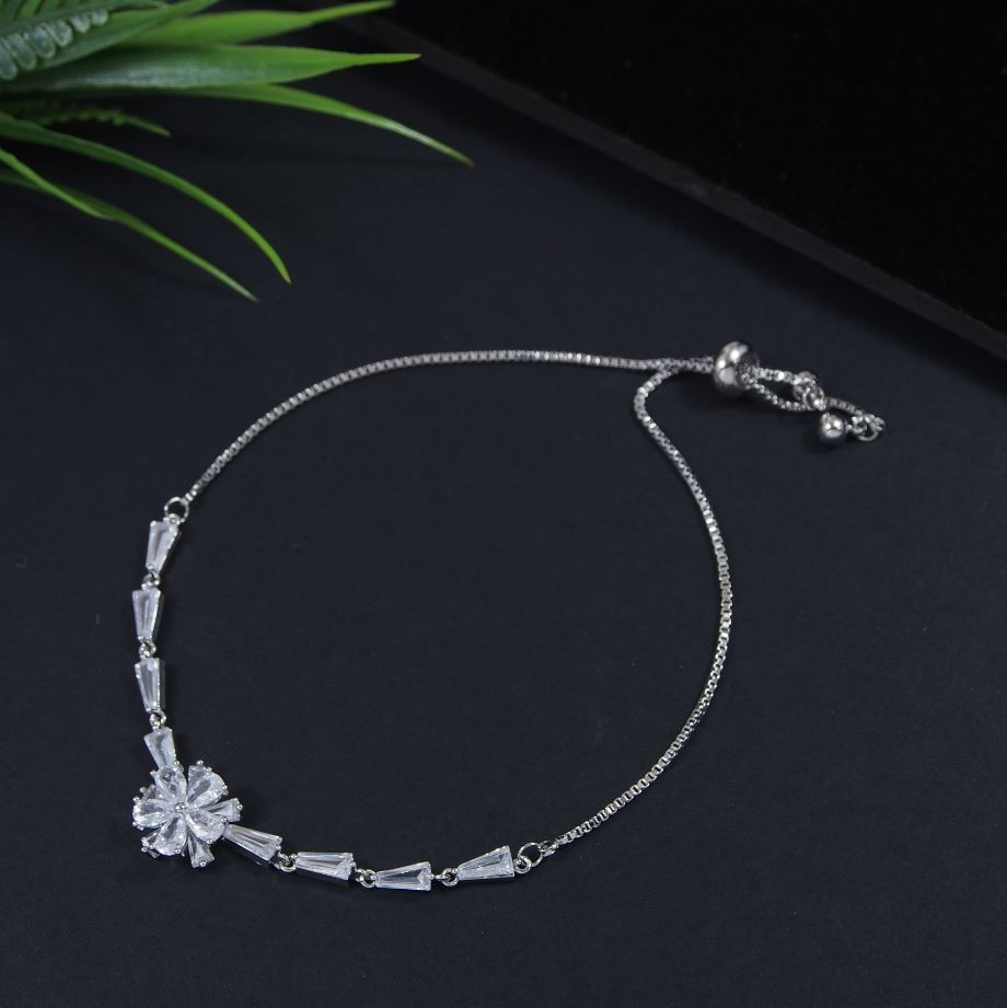 Korean Gold/Rosegold/Silver Plated Floral Design Baguette Adjustable Bracelet