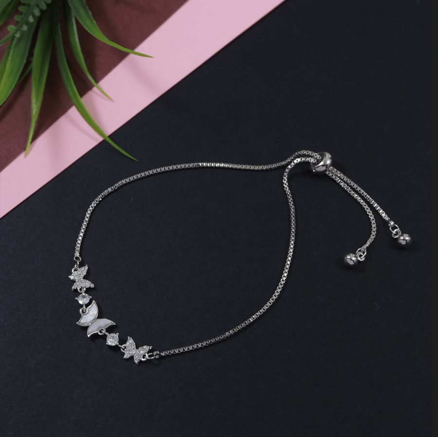 Korean Gold /Rosegold/ Silver Plated Link Butterfly Design CZ Stone Adjustable Bracelet