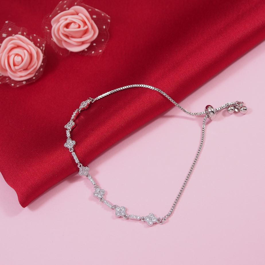 Korean Gold /Silver /Rosegold Plated Clover Design CZ Adjustable Bracelet