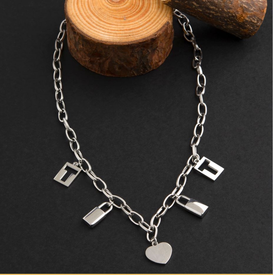 Stainless Steel Silver Plated Tiffany Necklace With Iconic Charms- NK 1786
