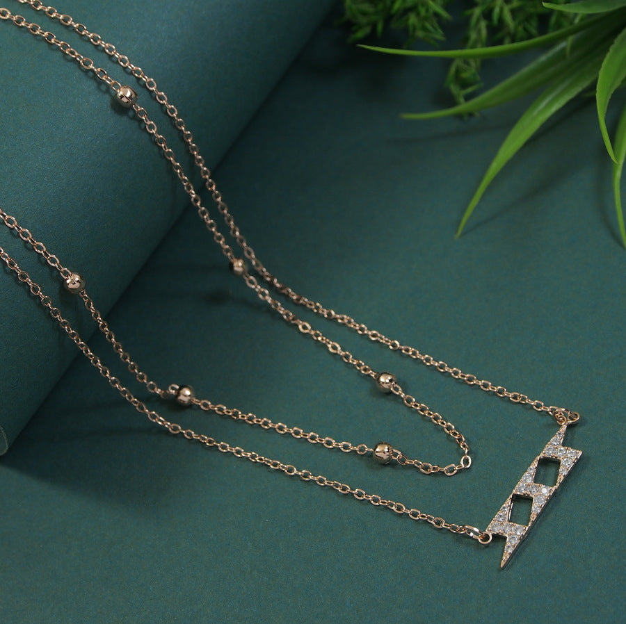 Gold/Rosegold Plated Multi Layered Thunder Style Link Cubic Zirconia Necklace
