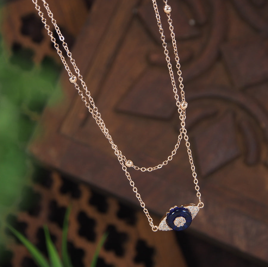 Gold/Rosegold Plated Multi Layered Evil eye Pendent Cubic Zirconia Necklace