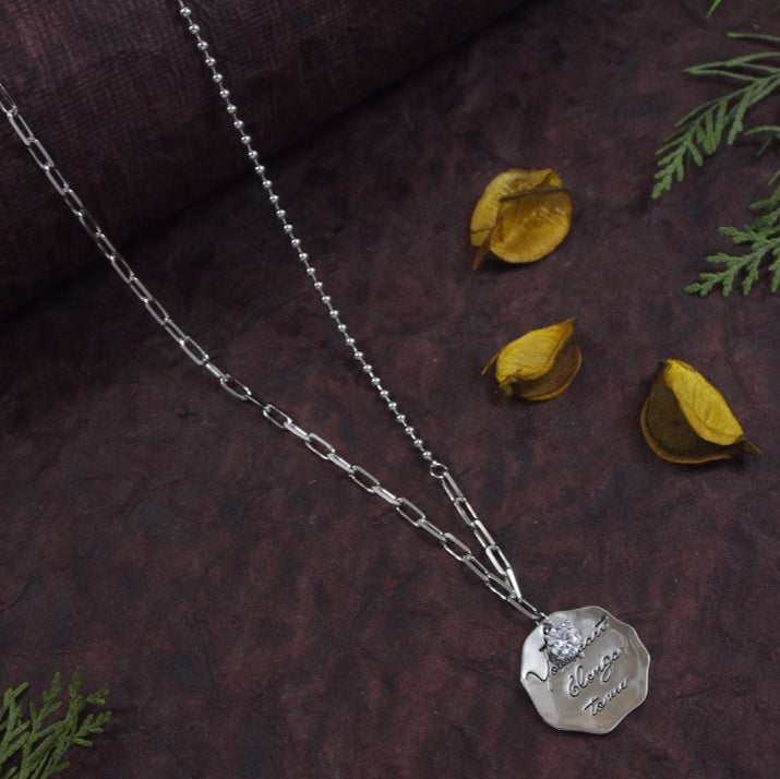 Chain Link Coin Pendent Long Chain Necklace