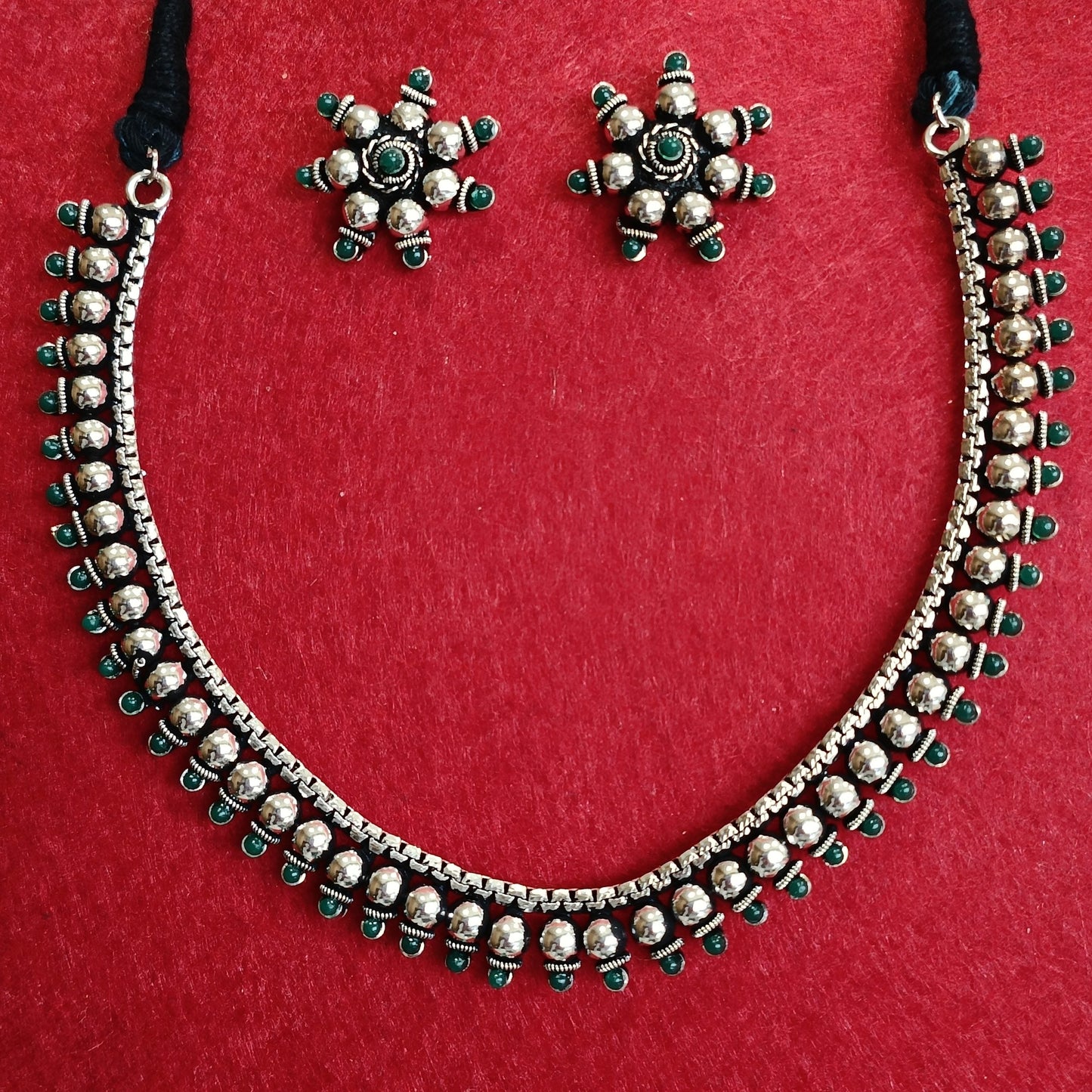 Silver Oxidised Plated Classic Choker Necklace Set- OXDNK 2321