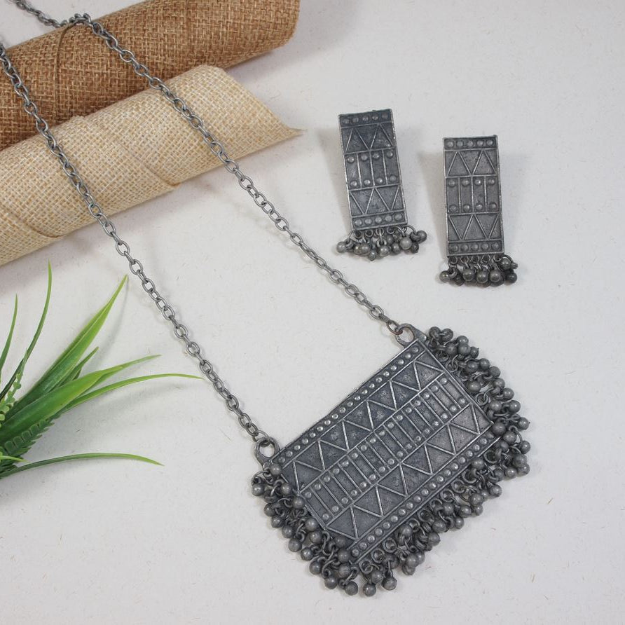 Antique Oxidised Silver Plated Necklace Set