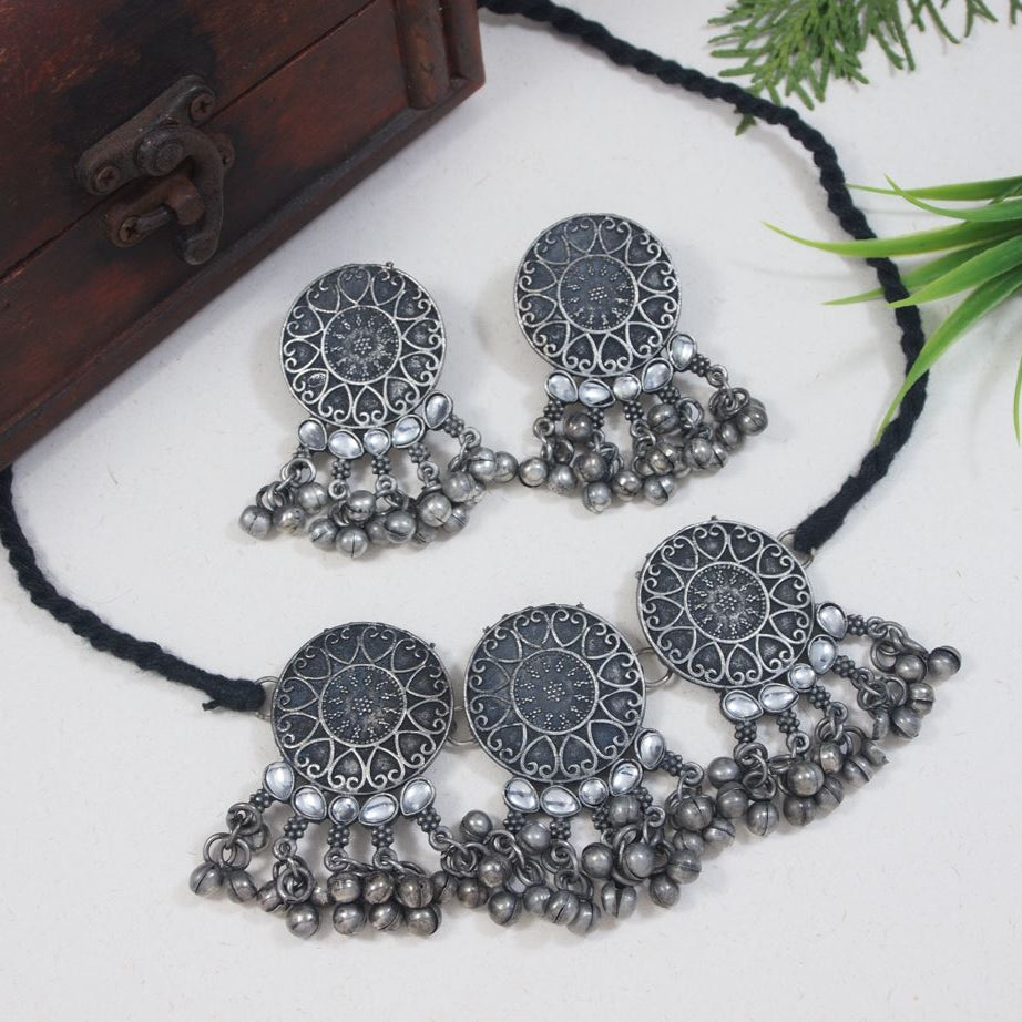Antique Oxidised Silver Plated Necklace Set