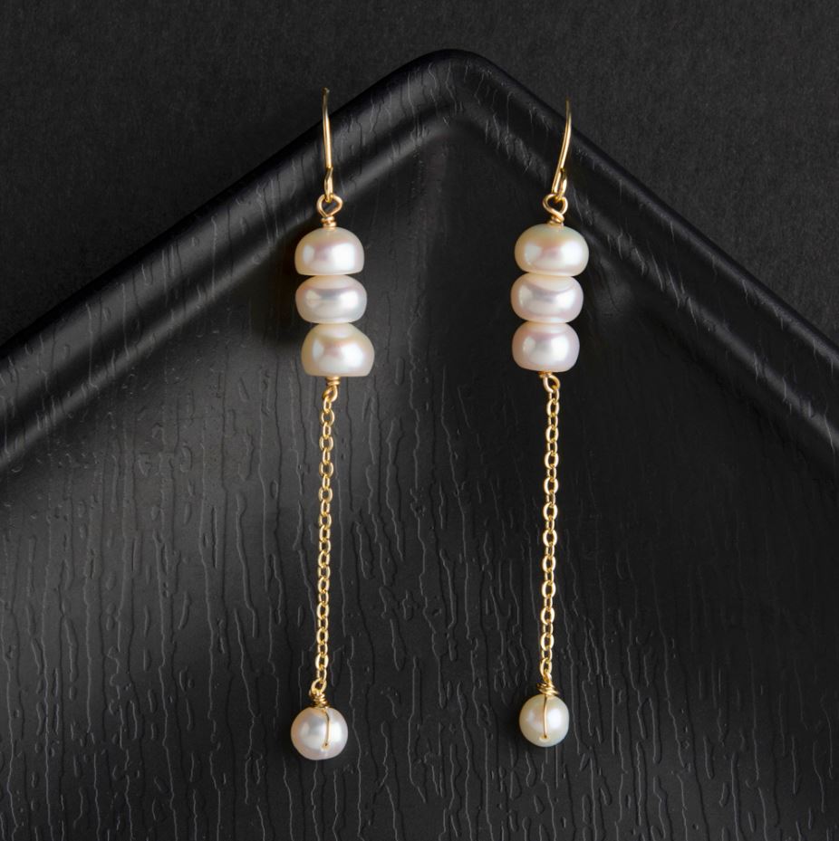 24 Carat Guaranteed Gold Plated Hanging Chain Freshwater Natural Cultural Pearl Fashion Drop Earring- PER 2126
