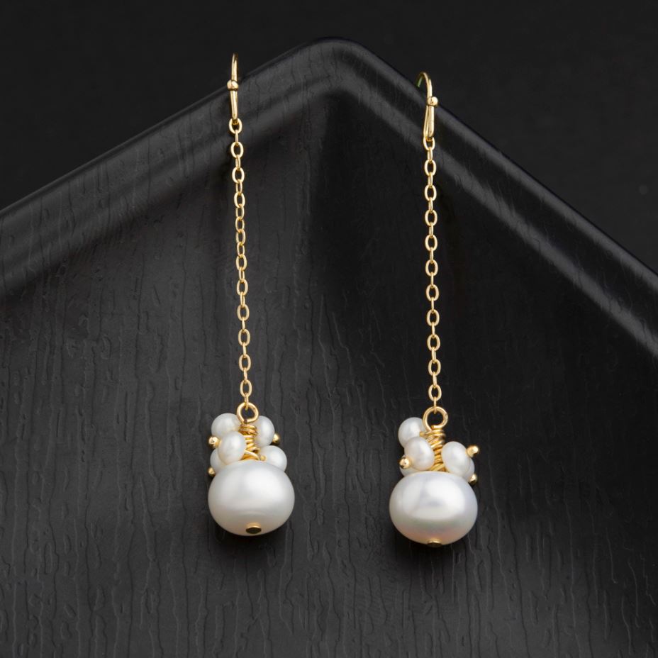 24 Carat Guaranteed Gold Plated Hanging Chain Freshwater Natural Cultural Pearl Beads Fashion Drop Earring- PER 2131