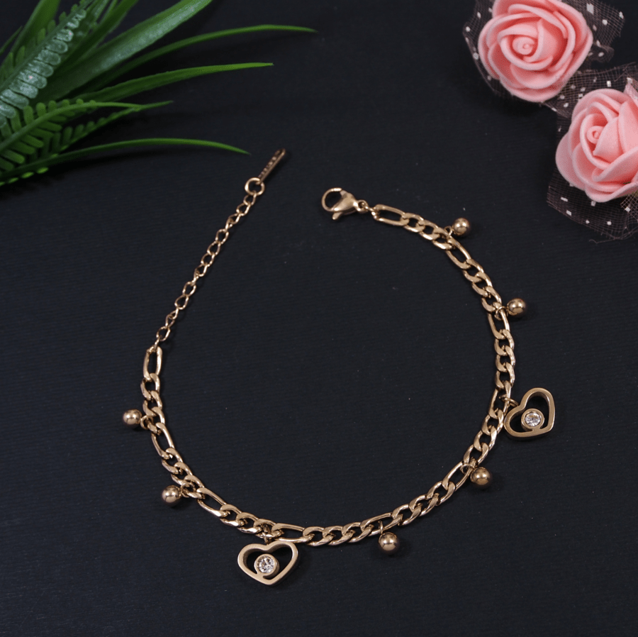 Stainless Steel Rosegold Plated Heart Shaped Chain Bracelet