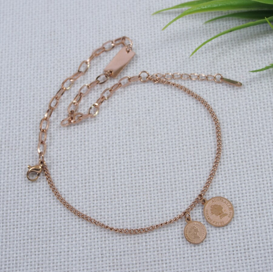Stainless Steel Rosegold Plated Elizabeth Coin Bracelet