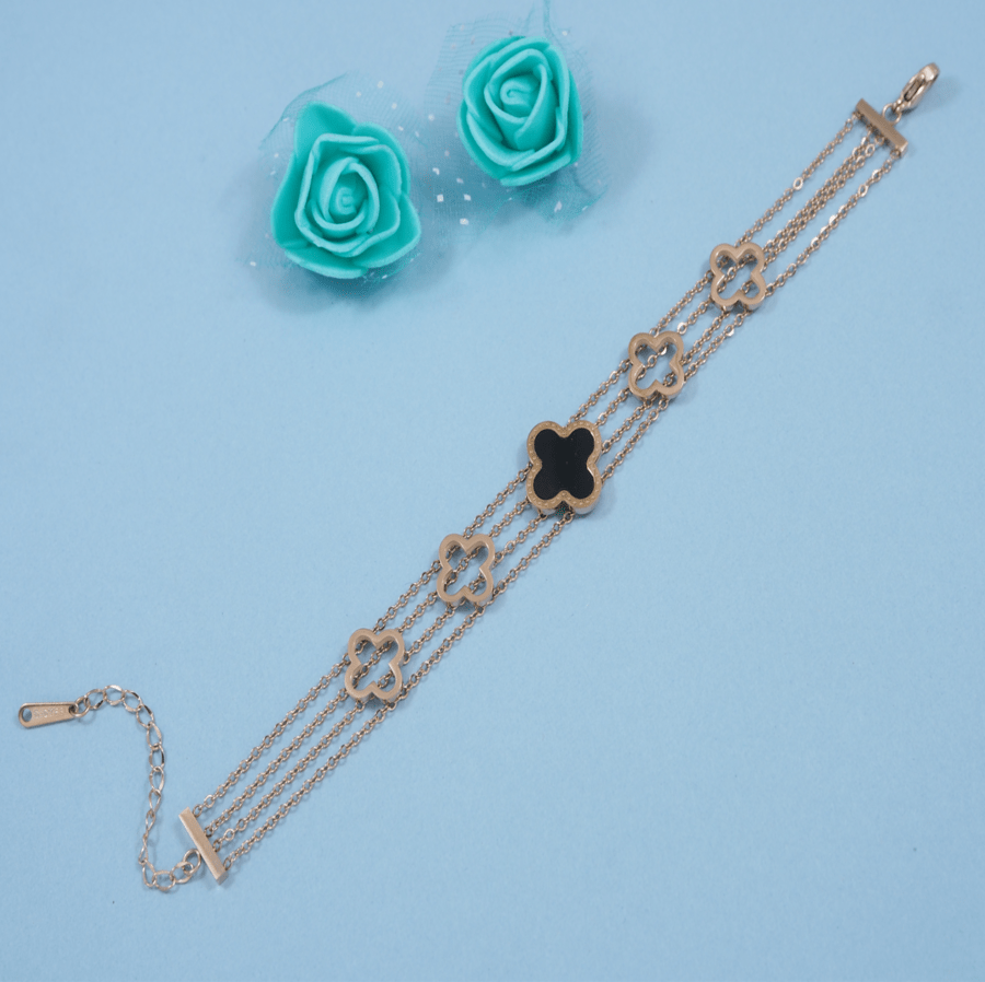 Stainless Steel Rosegold Plated Clover Design Bracelet