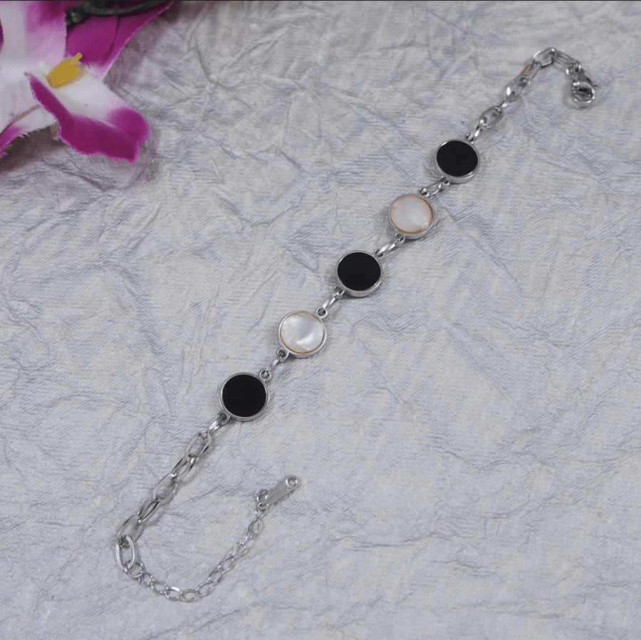 Stainless Steel Gold /Rosegold/Silver Plated White Black Disc Bracelet