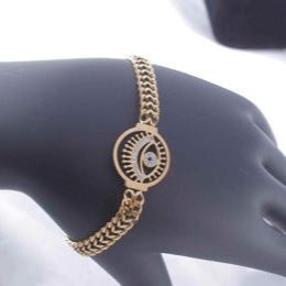 Stainless Steel Gold Plated Evil Eye Chain Linked Bracelet