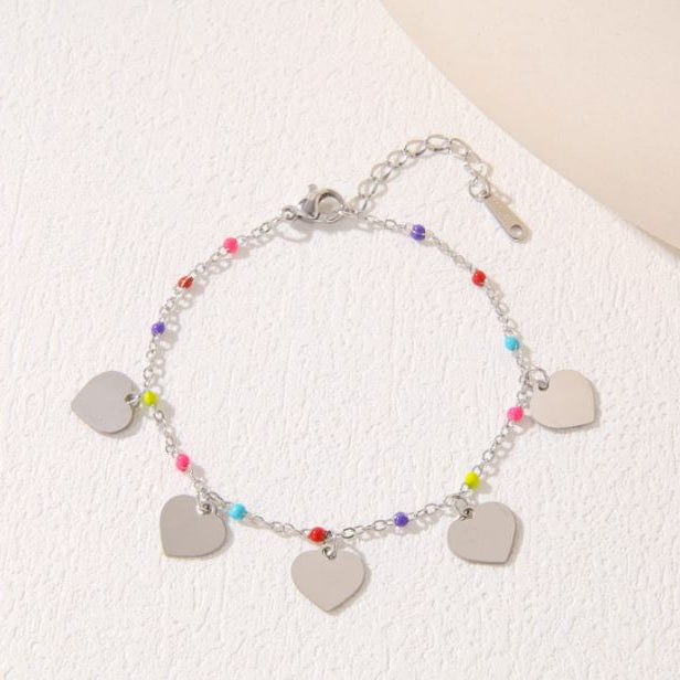 Stainless Steel Heart Shape Colourful Beads Bracelet