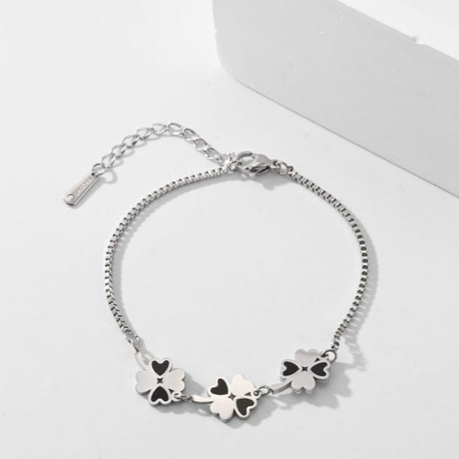 Stainless Steel Floral Link Enamel Bracelet
