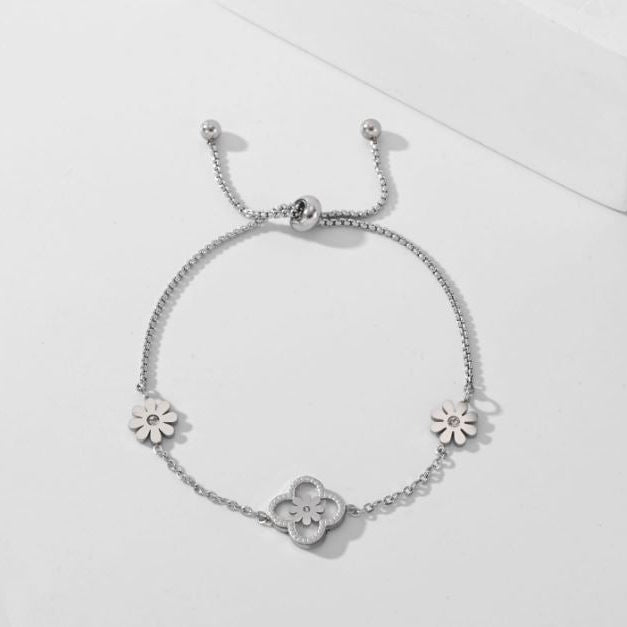 Stainless Steel Floral Link Bracelet