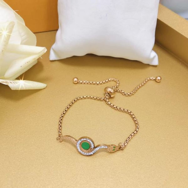 Stainlees Steel Green Eye Snake Bracelet