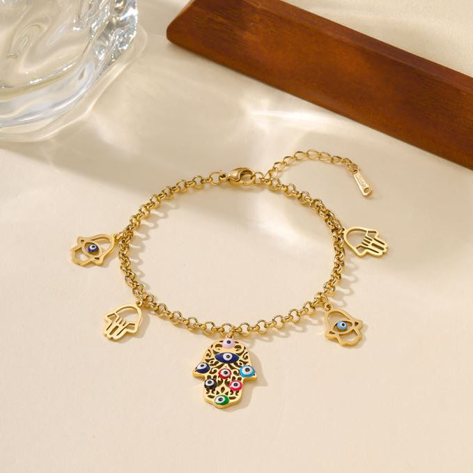 Stainless Steel Hand Evil Eye Charm Bracelet