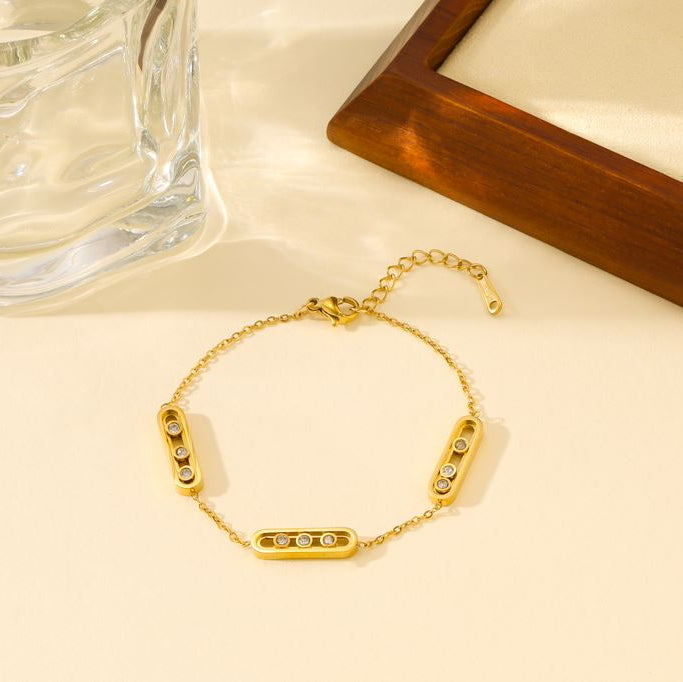 Stainless Steel Cubic Zirconia Moving Bracelet