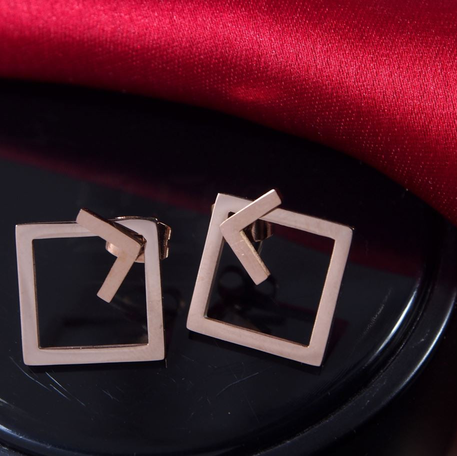 Stainless Steel Rosegold Plated Square Ear Jacket Earring
