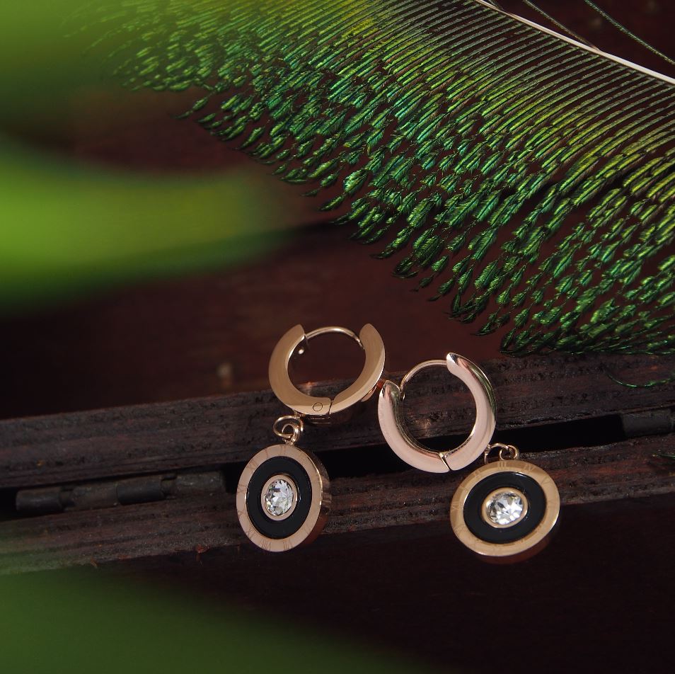 Stainless Steel Rosegold Plated Roman Numerals Hoops Earring