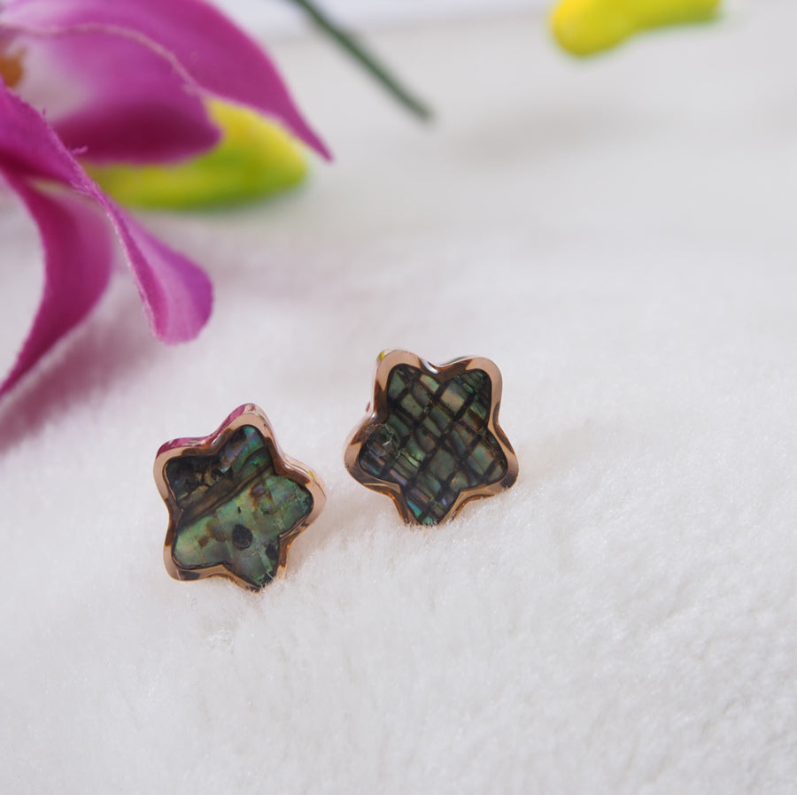 Stainless Steel Rosegold Plated Star Shaped Abalone Stud Earring