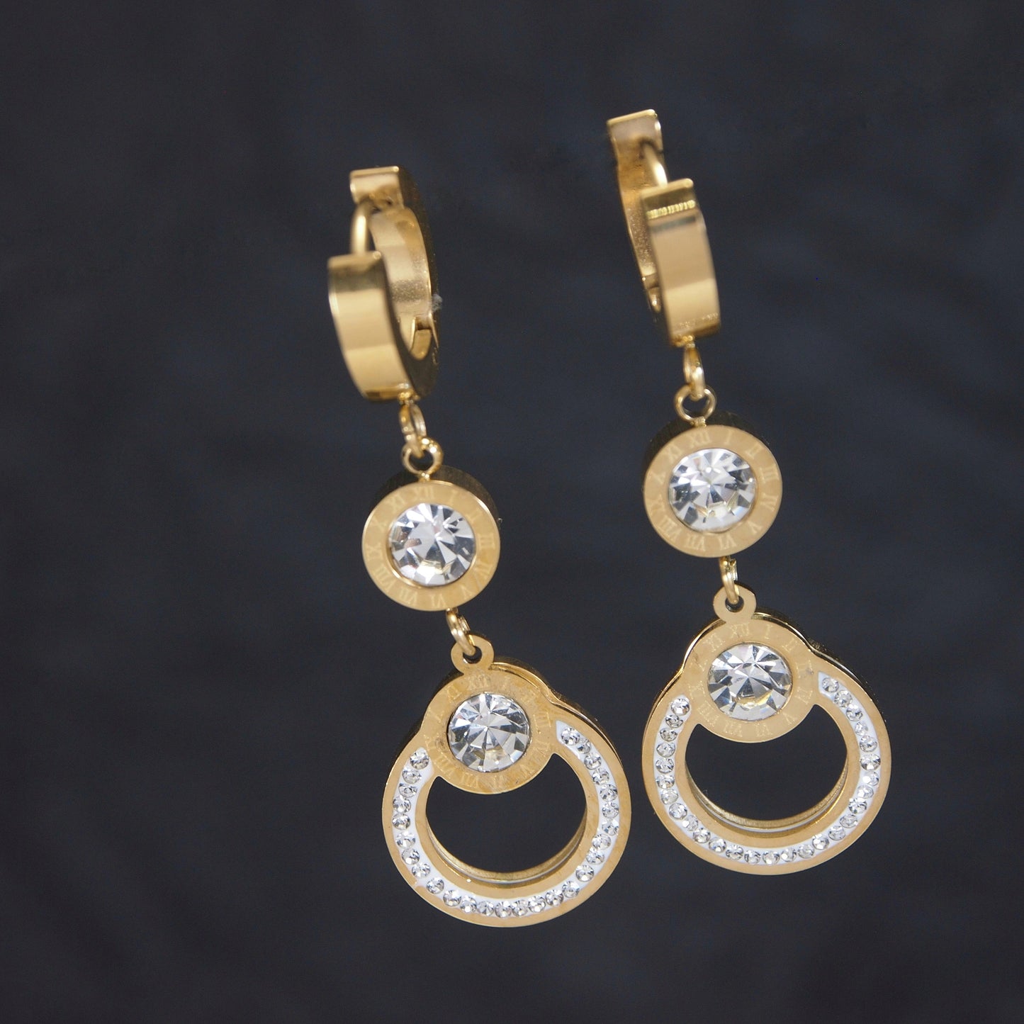 Stainless Steel Round Inlaid Cubic Zirconia Earring