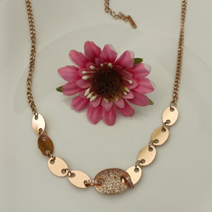 Stainless Steel Rosegold Plated Disc Necklace
