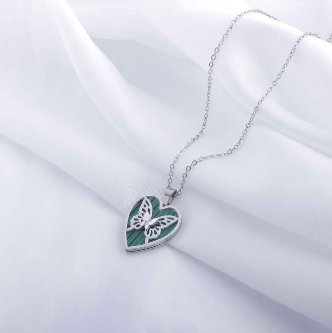 Stainless Steel Heart Inside Butterfly Pendent Necklace