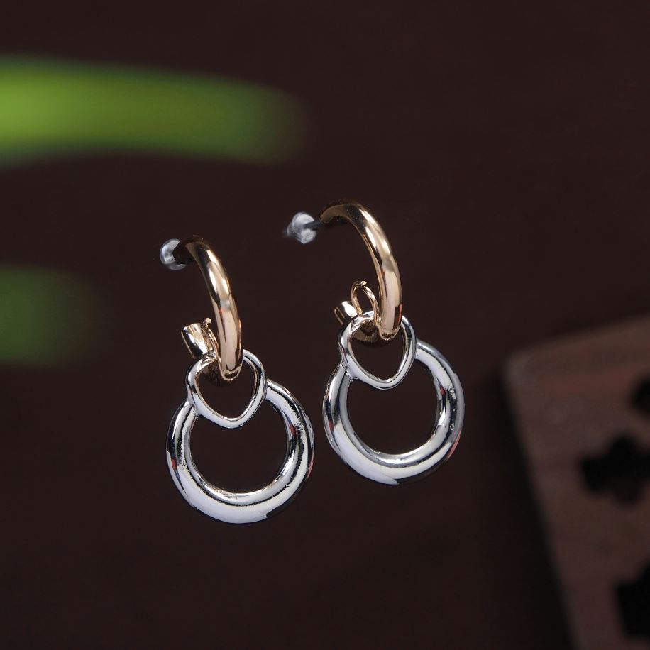 Two-Tone Dual Round Drop Western Earring