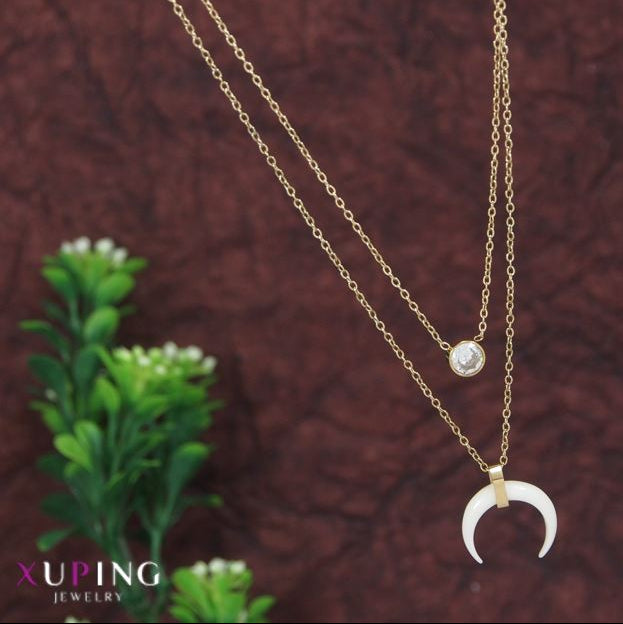 Xuping Multi Chain Half Moon Pendent Necklace