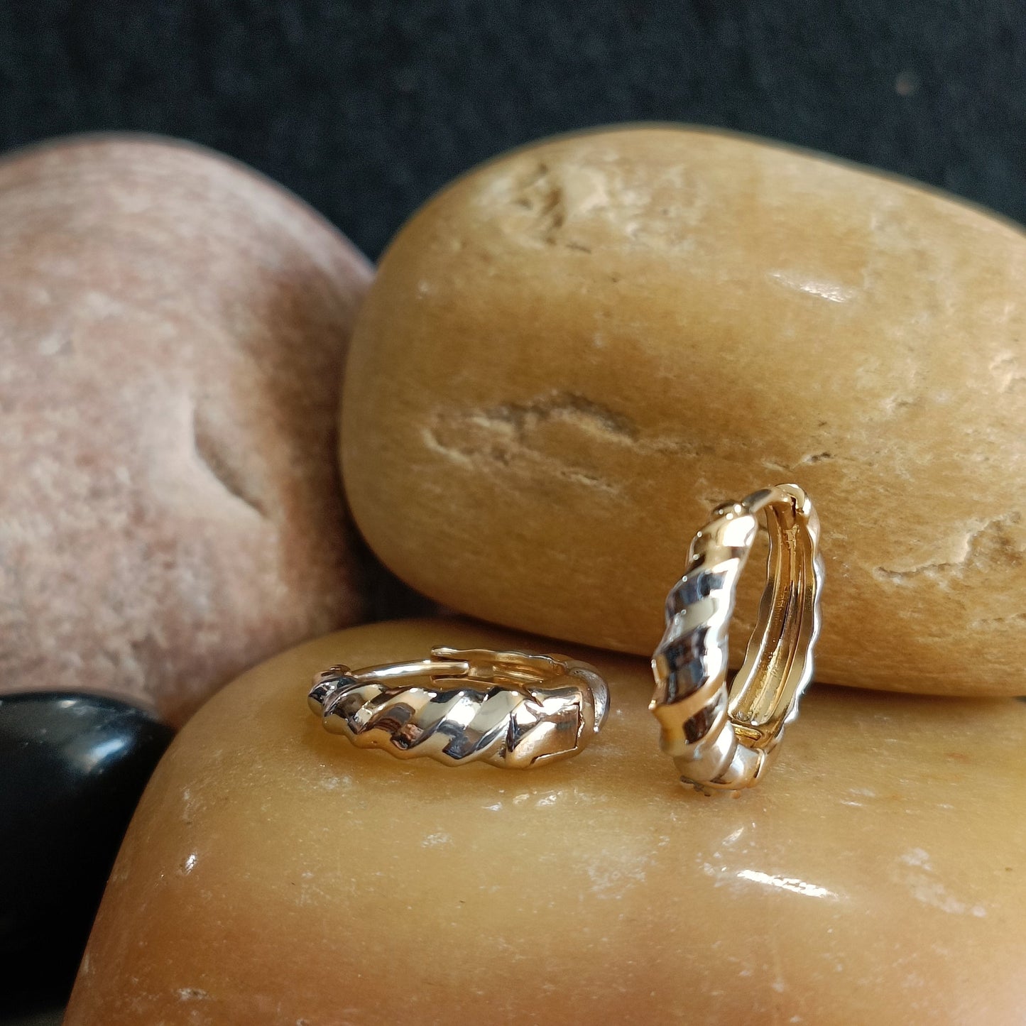 Two Tone Twist Designed Round Shaped Hoops Earring