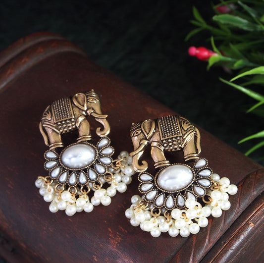 Antique Gold Plated Elephant Traditional Ethnic Dangle Earring