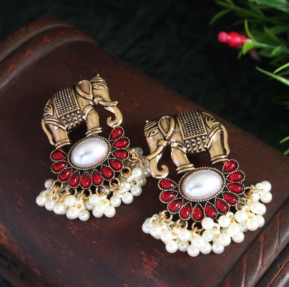 Antique Gold Plated Elephant Traditional Ethnic Dangle Earring