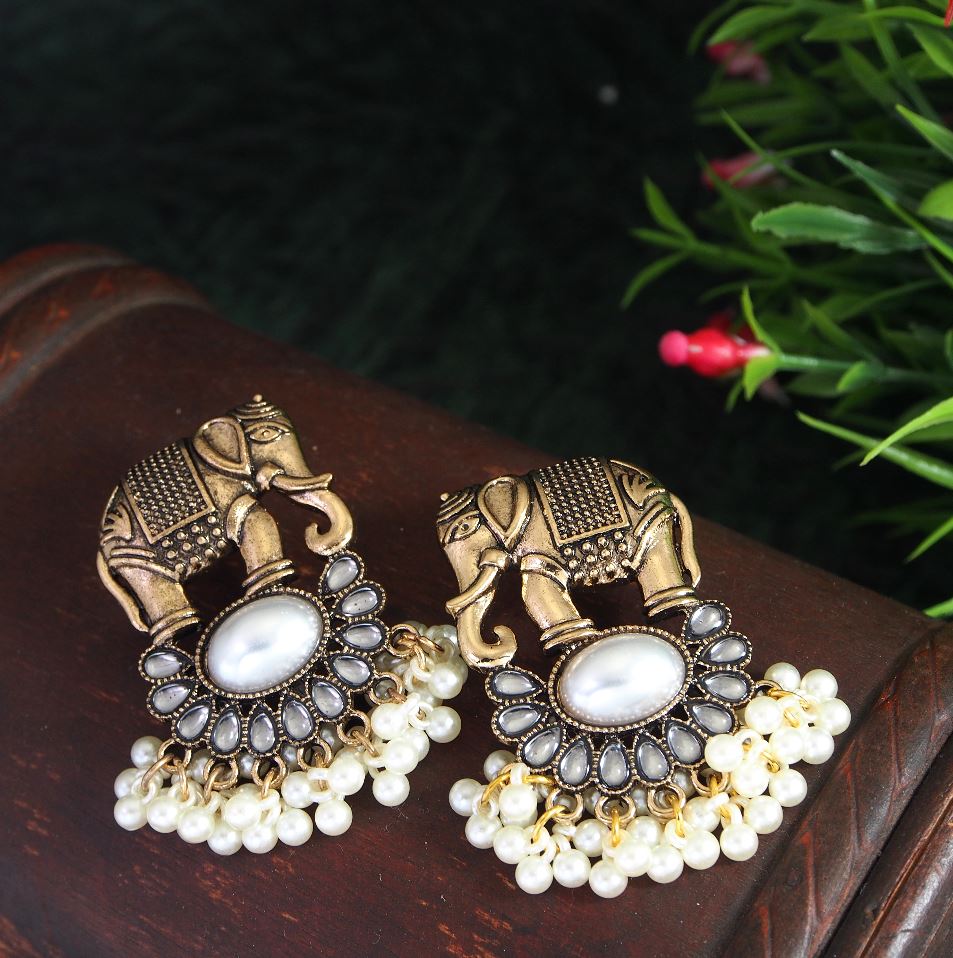 Antique Gold Plated Elephant Traditional Ethnic Dangle Earring
