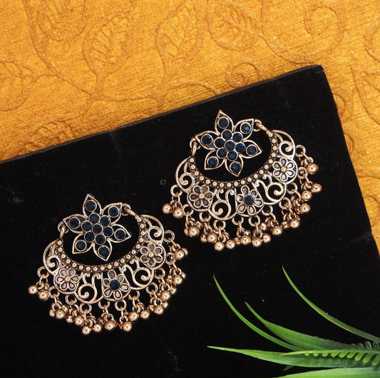 Antique Gold Plated Floral Chandbali Stud Earring