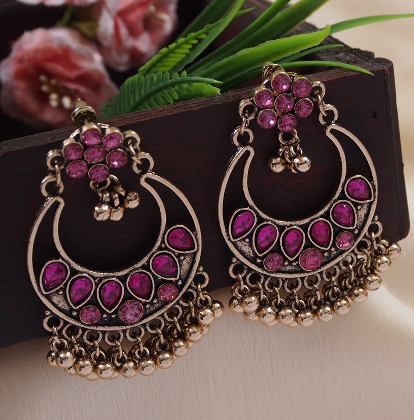 Antique Gold /silver plated Chandbali hanging Beads Fashion Earring