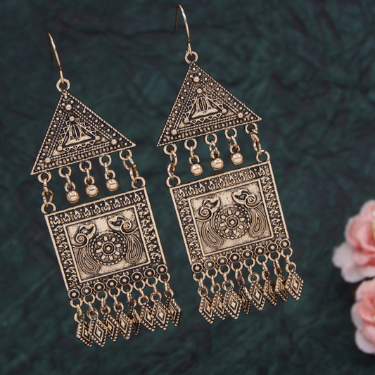 Antique Gold plated Triangle &amp; Square Shaped Design Artwork with Charm Fashion Earring