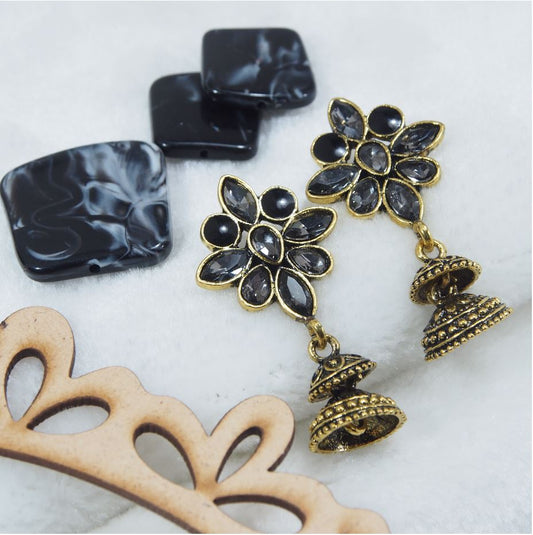 Antique Gold Plated Blackish Stones Small Jhumki Earring