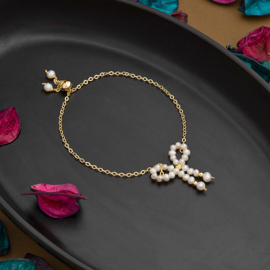 24 Carat Guaranteed Gold Plated Ribbon Style Freshwater Natural Cultural Pearl Beads Fashion Adjustable Bracelet