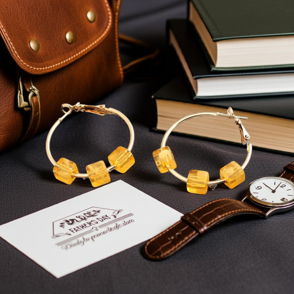 ( Pack Of 3 ) Gold Plated Circular Shaped Acrylic Beads Hoops Earring