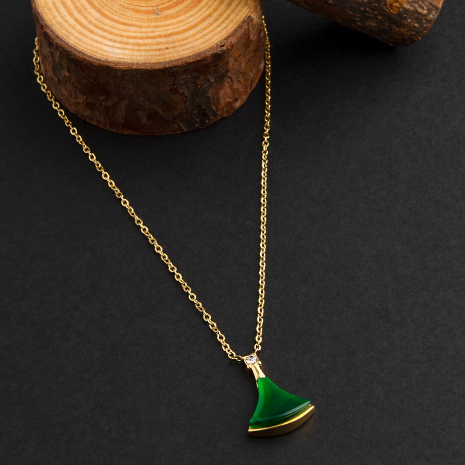 Stainless Steel Gold Plated Shell Charm CZ Necklace- CZNK 1824