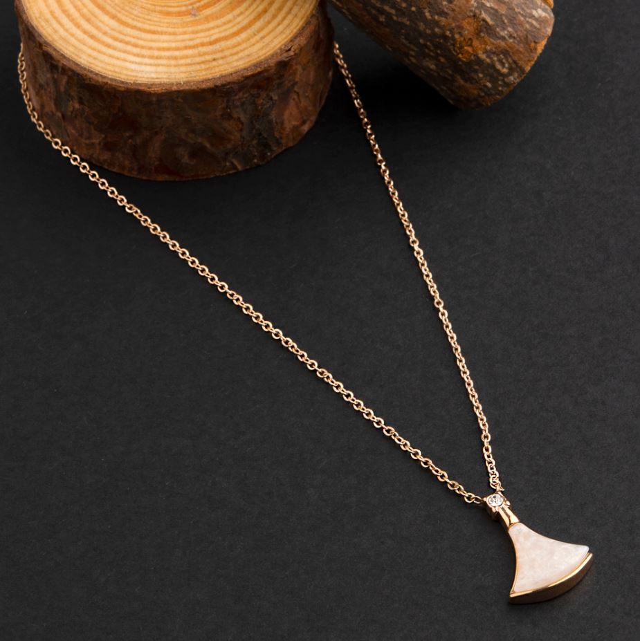 Stainless Steel Rose Gold Plated Shell Charm CZ Necklace- CZNK 1825