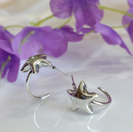 Star Silver Plated Hoop Earrings