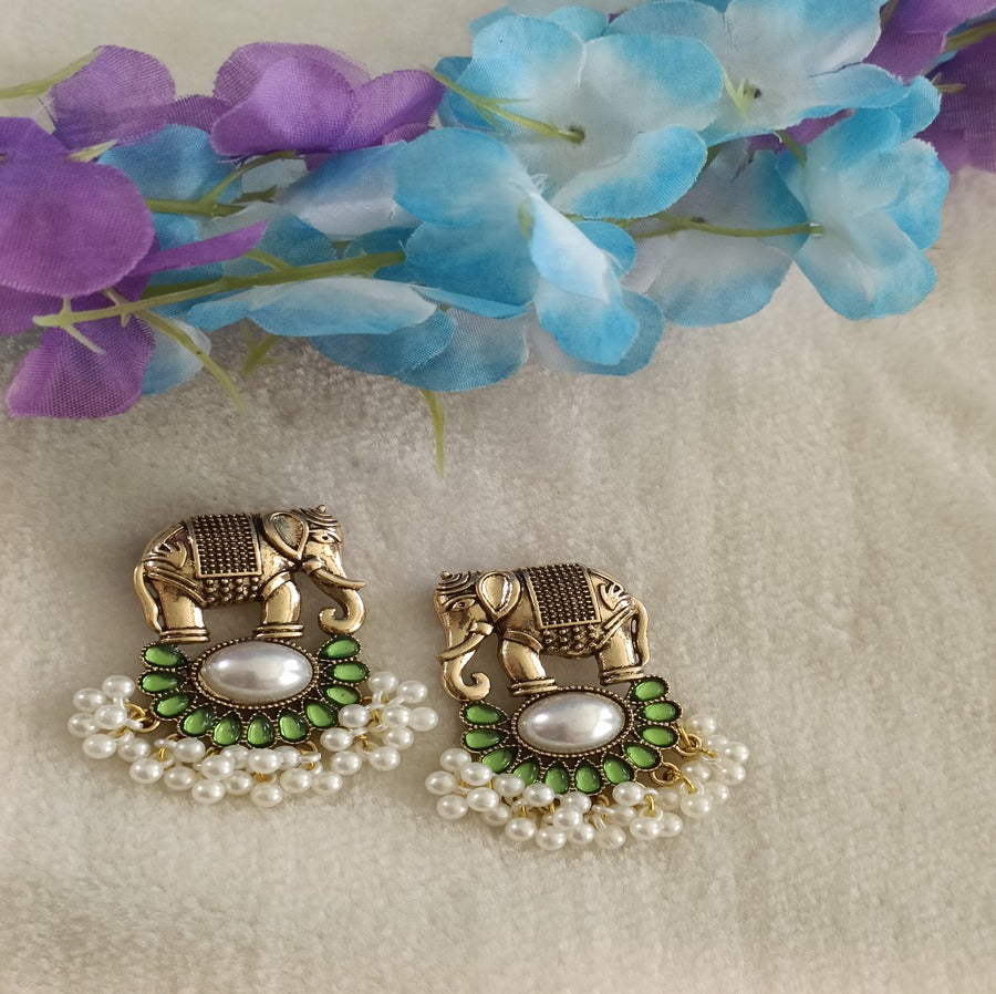 Antique Gold Plated Elephant Traditional Ethnic Dangle Earring