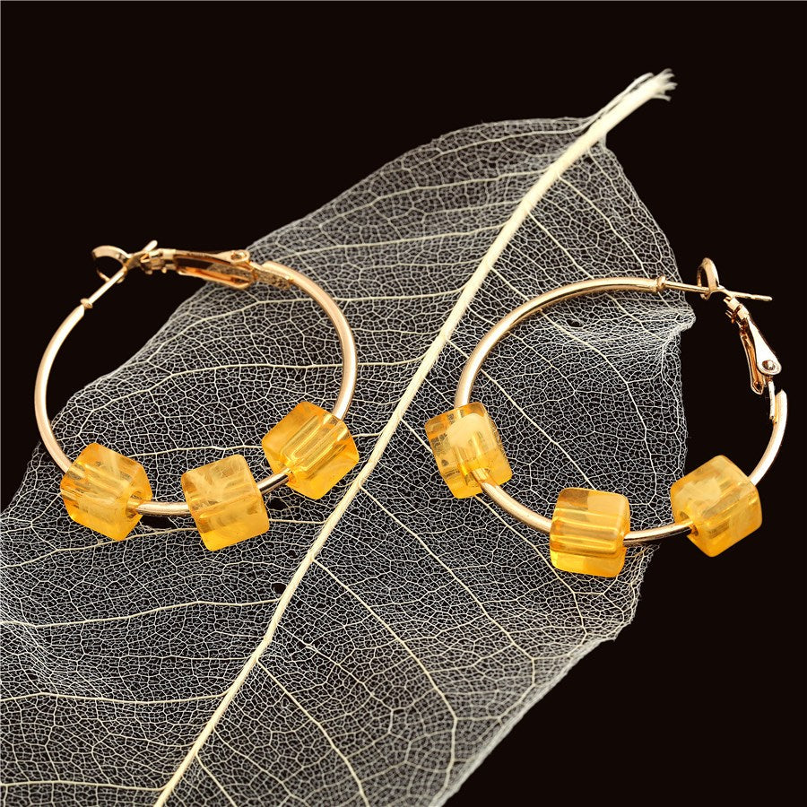 ( Pack Of 3 ) Gold Plated Circular Shaped Acrylic Beads Hoops Earring