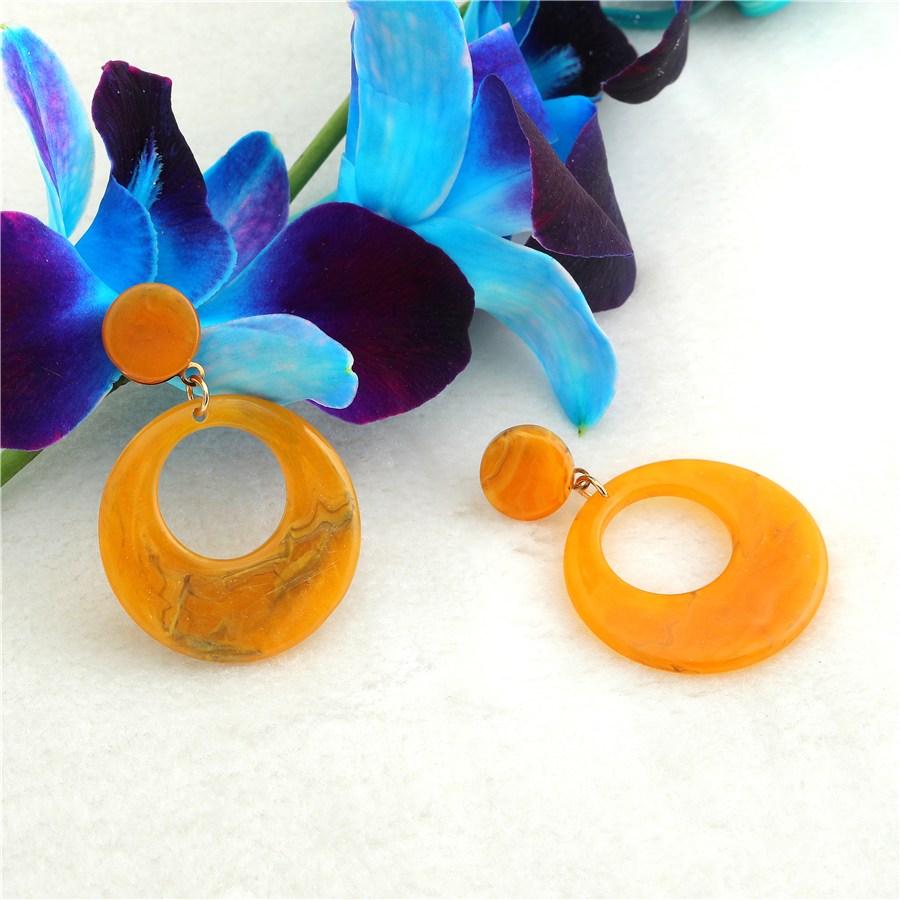 ( Pack Of 3 ) Yellow Color Circular Shape Acrylic Drop Earring